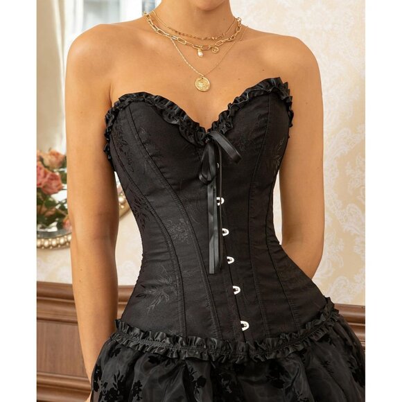 Women's Black Beauty Corset Tops Bustier Lingerie Lace Waist Push Up Bodysuit - Picture 2 of 6
